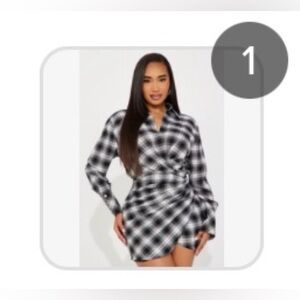Fashion Nova Black and White Plaid Mini Dress